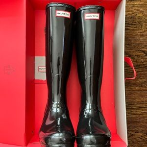 Hunter Original Tall Back Adjustable Gloss Rain Boots Womens